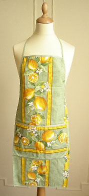 French Apron, Provence fabric (lemons. green)